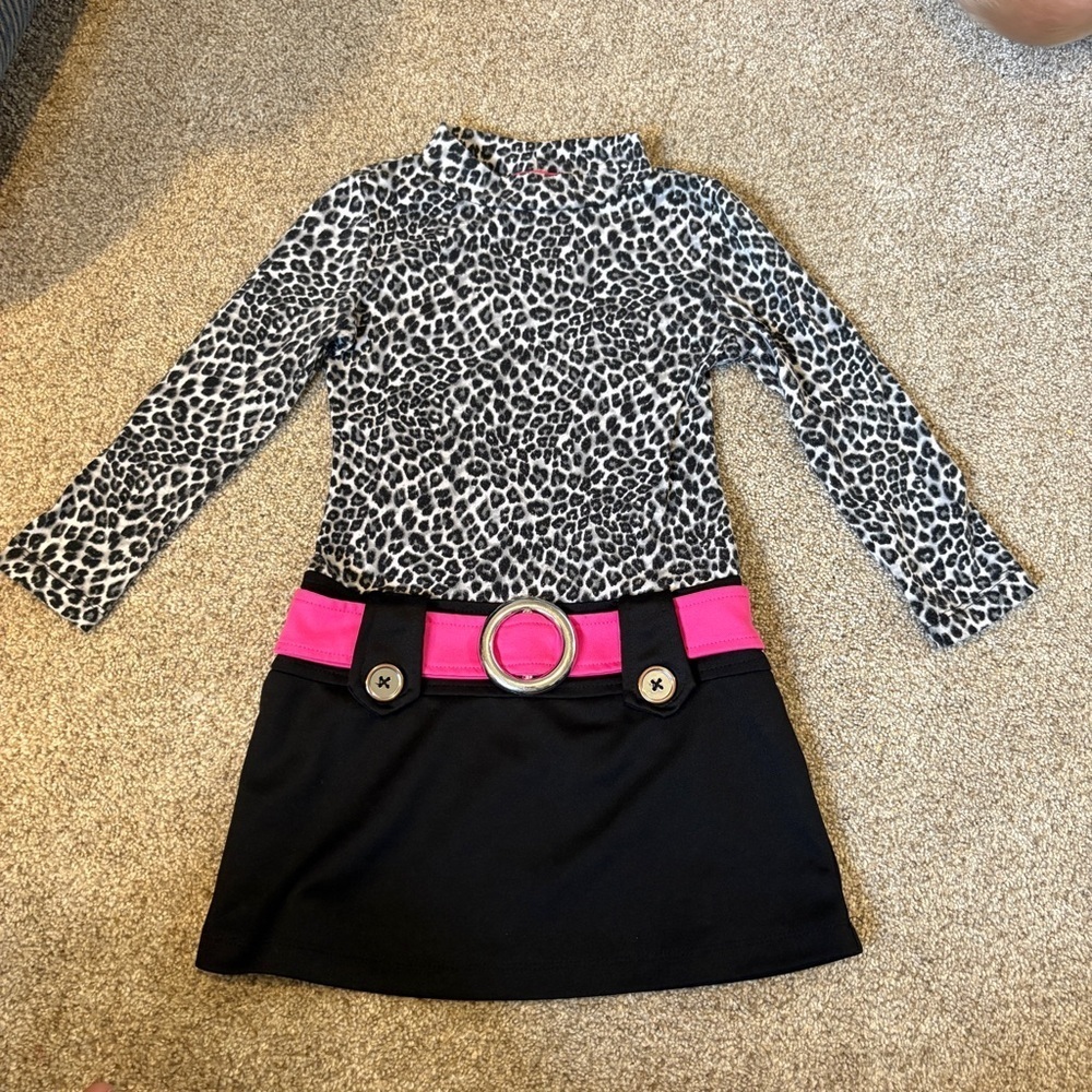 Y2K Girls Dress Size 4T Cheetah Print Belt Spice Girl Black Pink Longsleeve